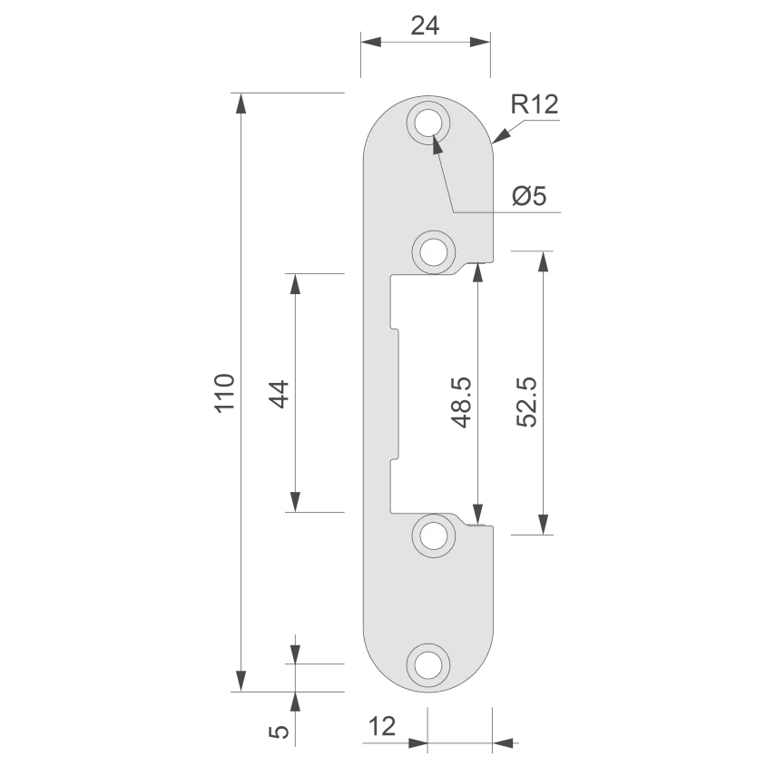 Tétière plate 110 x 24 mm P1R pour gâche à encastrer 20,5 mm S3 et ESU