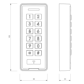 Clavier à codes / Lecteur RFID autonome ASK2, 12 à 24V, EM MARIN 125 KHz, raccordement par câble