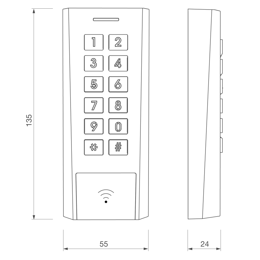 Clavier à codes / Lecteur RFID Wiegand AXK4, 12 à 24V, EM MARIN 125 KHz,raccordement par câble