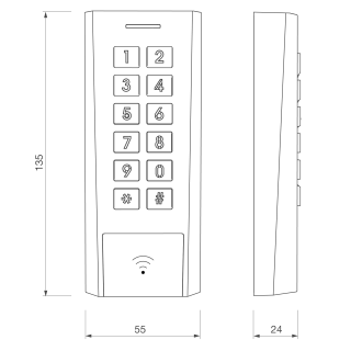 Clavier à codes / Lecteur RFID autonome AXK4, 12 à 24V, EM MARIN 125 KHz, raccordement par câble