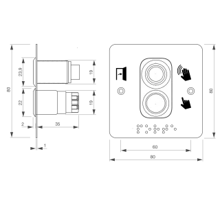 Capteur infrarouge PMR, Ø 19 mm, sans contact sur plaque carrée, 12 à 24 V