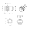 SS19B12, Bouton poussoir, Ø 19 mm, en acier inoxydable, bornes à vis, halo bleu, plan technique | IZYX SYSTEMS