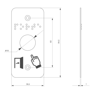 Bouton poussoir, Ø 19 mm, en acier inoxydable, bornes à vis, contact NO, sur plaque étroite