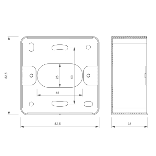 Boîtier acier inoxydable, 82,5 x 82,5 x 38/42 mm pour plaque carrée