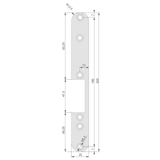 Têtière plate 200x35 mm, DIN Droite W1R, pour gâche à encastrer 24mm, S33 IS