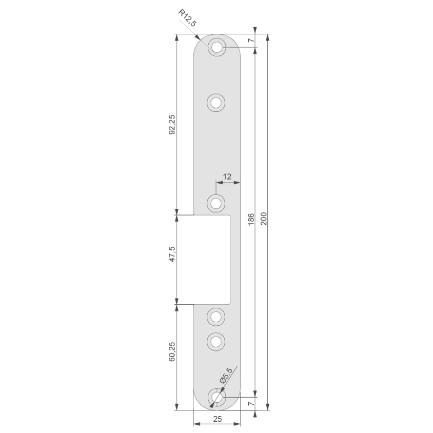 Têtière plate 200x35 mm, DIN Droite W1R, pour gâche à encastrer 24mm, S33 IS