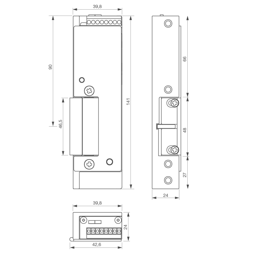 Gâche électrique issue de secours à encastrer 24 mm, DIN gauche 24/48 V DC