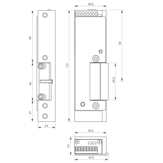 Gâche électrique issue de secours à encastrer 24 mm, DIN Droite 24/48 V DC