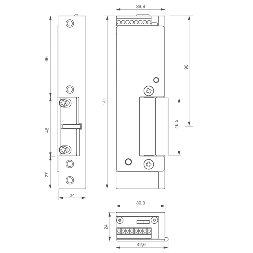 Gâche électrique issue de secours à encastrer 24 mm, DIN Droite 24/48 V DC